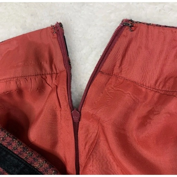 VTG Harolds 4 Wool Houndstooth Plaid Red Black Velvet Belted Skirt Academia USA - Picture 6 of 11